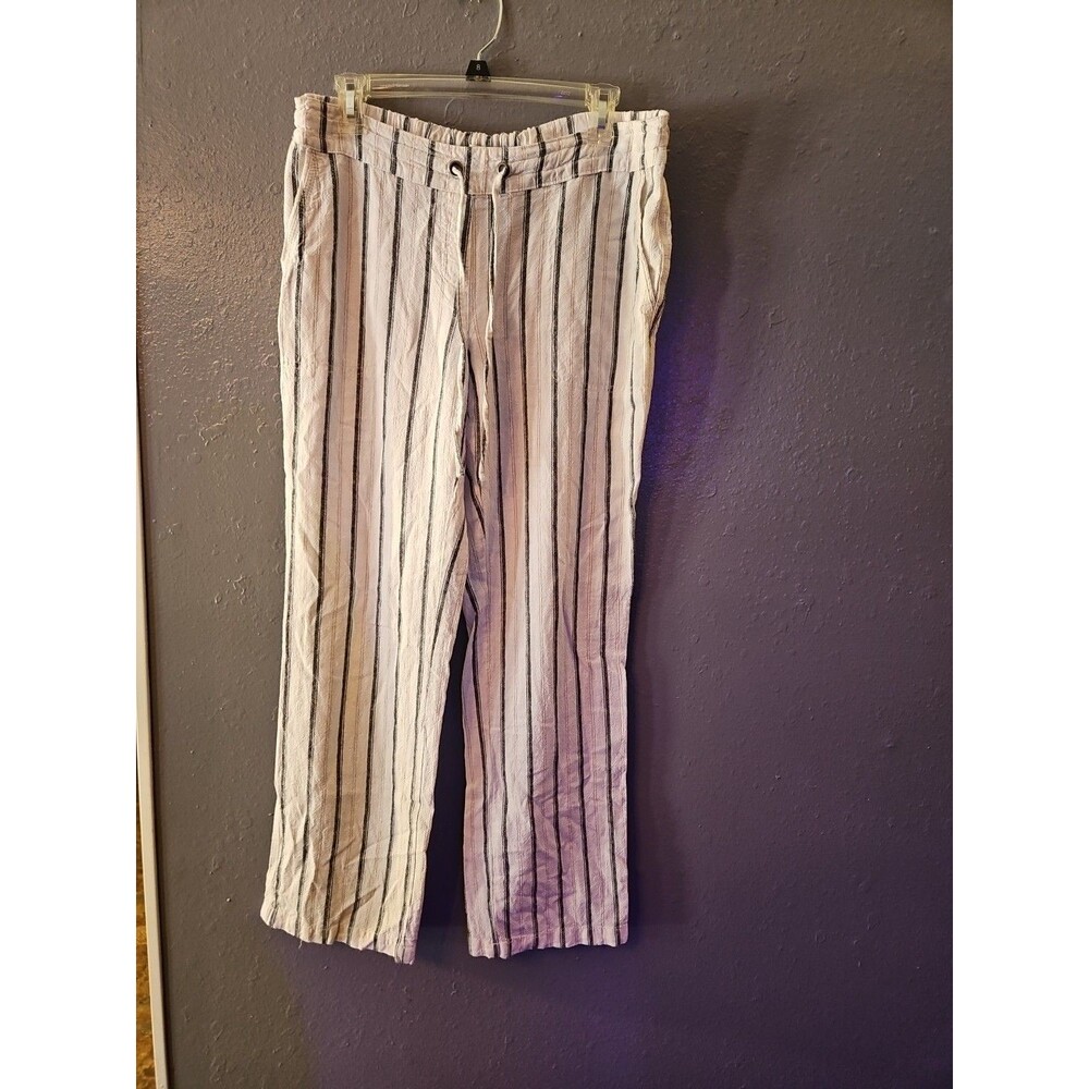 Per Se Linen blend pants White/Blue Striped pants Size Medium 55% Linen (A245)